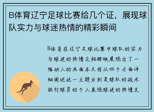 B体育辽宁足球比赛给几个证，展现球队实力与球迷热情的精彩瞬间